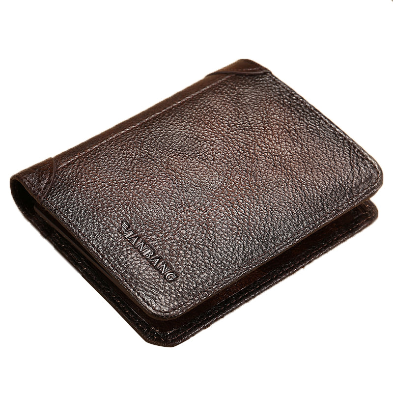 MANBANG 00877 Genuine Leather Tri-fold Wallet Classic Style RFID Blocking Card Pouch Billfold Coin Cash Money Purse MANBANG 00877 Genuine Leather Tri-fold Wallet Classic Style RFID Blocking Card Pouch Billfold Coin Cash Money Purse